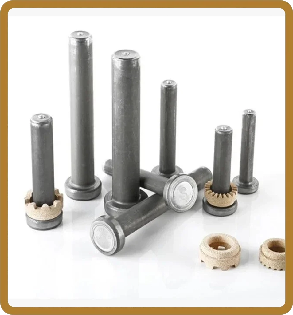 Assorted industrial metal screws and fasteners in varying sizes and diameters used for heavy-duty construction and manufacturing applications